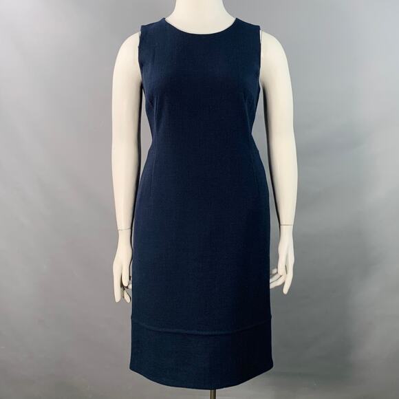 AKRIS Size 12 Navy Wool Crepe Sleeveless Knee Length Sheath Dress - Picture 1 of 7